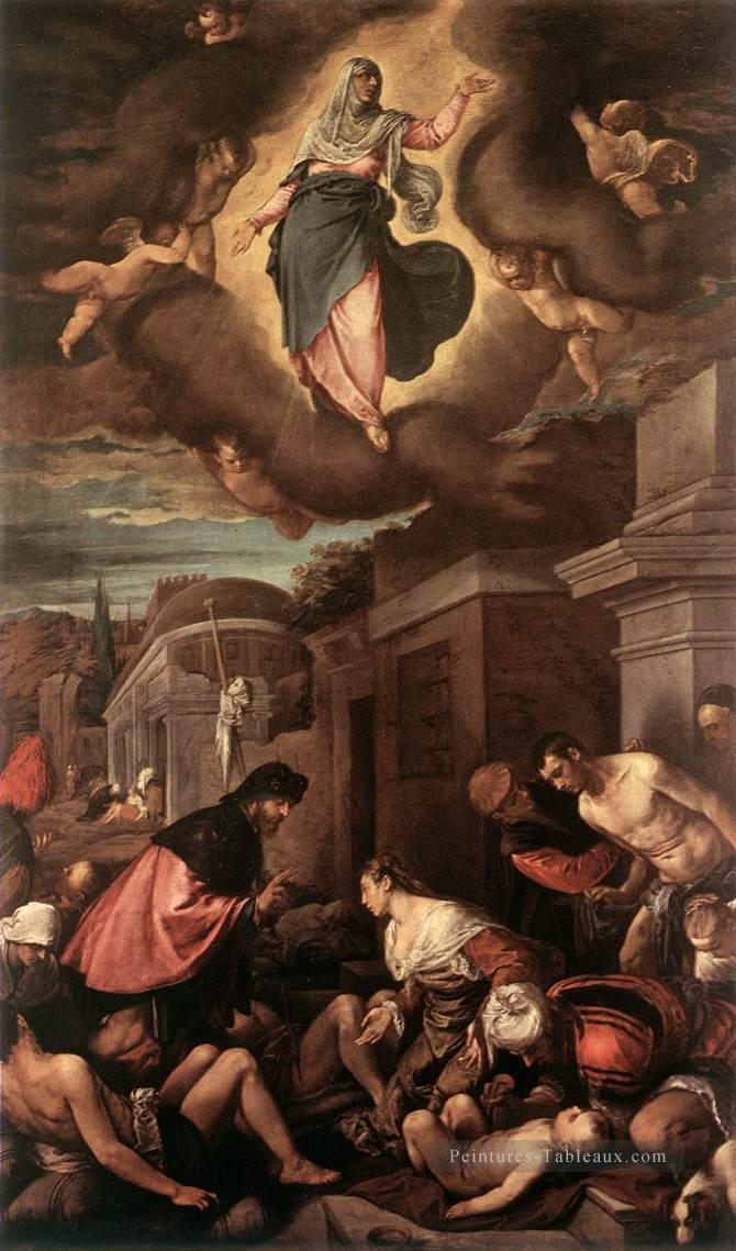 St Roche parmi les victimes de la peste et la Madone dans la gloire Jacopo Bassano Peintures à l'huile